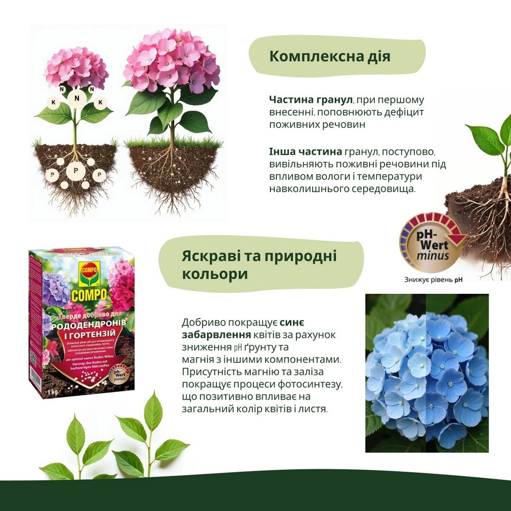 Добриво тверде Compo для рододендронів і гортензій 1 кг 1795